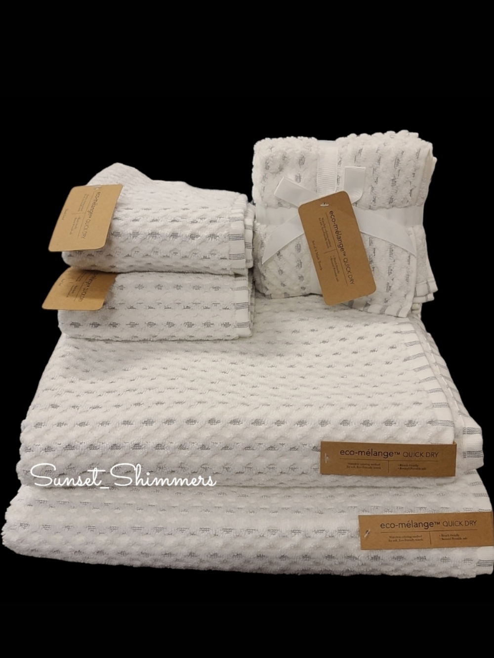 10pc Eco Melange Quick Dry Striped Gray Lattic Bath Hand Washcloth Towel Set New